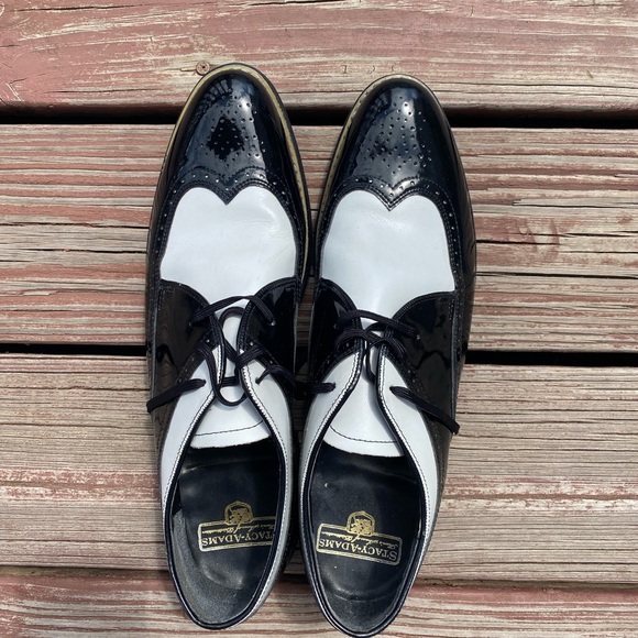Stacy Adams Mens Dress Shoes Black and White Wingtip Oxfords Party Size 9 1/2 - Picture 1 of 7